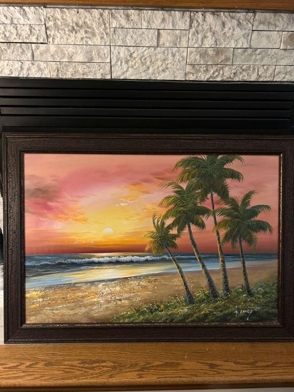 Tropical Sunset Palm Canvas Art – Pink & Green Framed Print